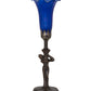 Meyda Lighting Tiffany Pond Lily 15" Mahogany Bronze Nouveau Lady Accent Table Lamp With Blue Shade Glass