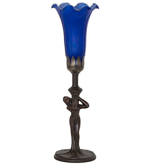 Meyda Lighting Tiffany Pond Lily 15" Mahogany Bronze Nouveau Lady Accent Table Lamp With Blue Shade Glass