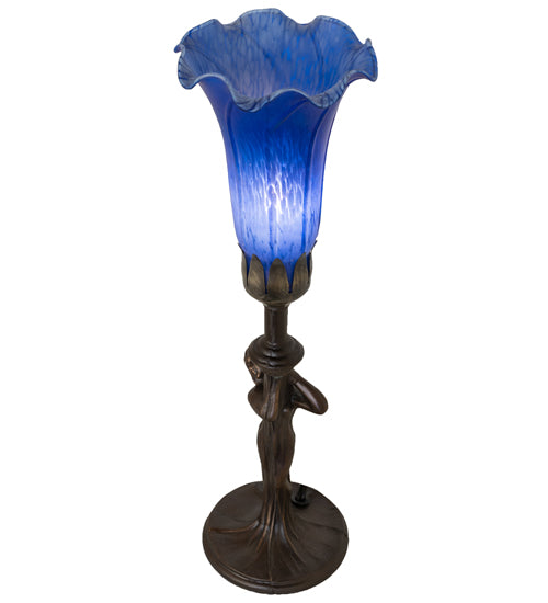 Meyda Lighting Tiffany Pond Lily 15" Mahogany Bronze Nouveau Lady Accent Table Lamp With Blue Shade Glass