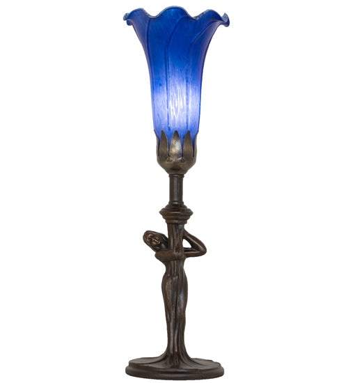 Meyda Lighting Tiffany Pond Lily 15" Mahogany Bronze Nouveau Lady Accent Table Lamp With Blue Shade Glass