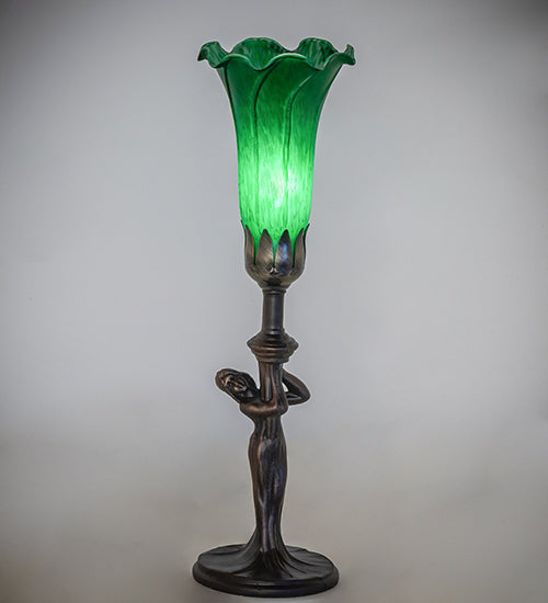 Meyda Lighting Tiffany Pond Lily 15" Mahogany Bronze Nouveau Lady Accent Table Lamp With Green Shade Glass