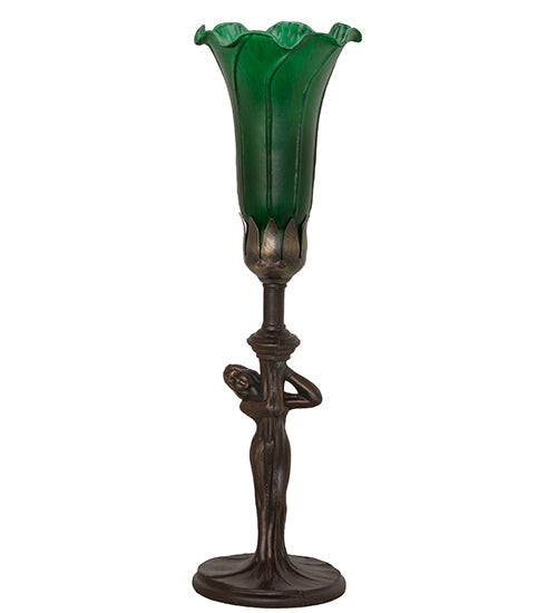 Meyda Lighting Tiffany Pond Lily 15" Mahogany Bronze Nouveau Lady Accent Table Lamp With Green Shade Glass
