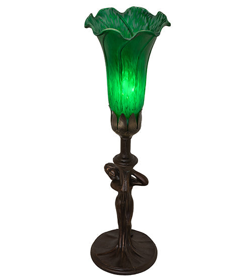 Meyda Lighting Tiffany Pond Lily 15" Mahogany Bronze Nouveau Lady Accent Table Lamp With Green Shade Glass