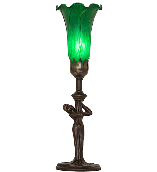 Meyda Lighting Tiffany Pond Lily 15" Mahogany Bronze Nouveau Lady Accent Table Lamp With Green Shade Glass