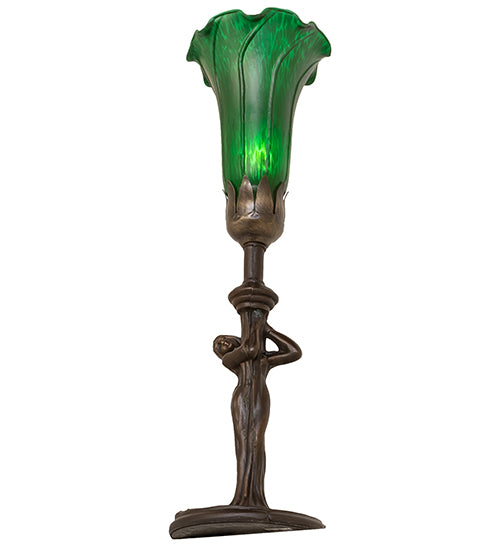 Meyda Lighting Tiffany Pond Lily 15" Mahogany Bronze Nouveau Lady Accent Table Lamp With Green Shade Glass