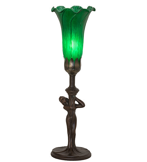 Meyda Lighting Tiffany Pond Lily 15" Mahogany Bronze Nouveau Lady Accent Table Lamp With Green Shade Glass