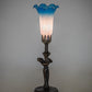 Meyda Lighting Tiffany Pond Lily 15" Mahogany Bronze Nouveau Lady Accent Table Lamp With Pink & Blue Shade Glass