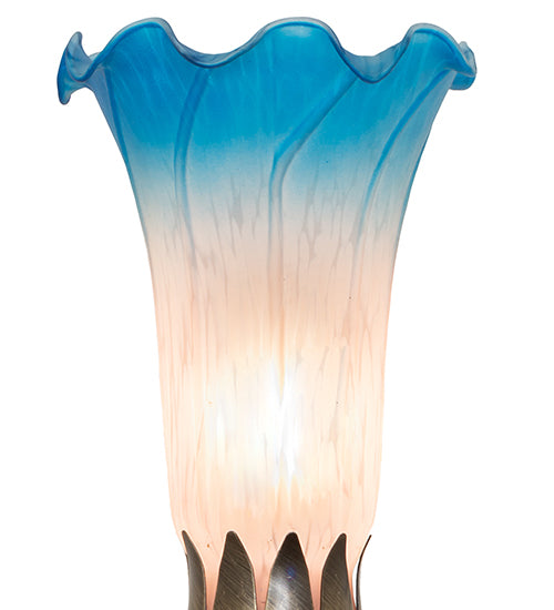 Meyda Lighting Tiffany Pond Lily 15" Mahogany Bronze Nouveau Lady Accent Table Lamp With Pink & Blue Shade Glass