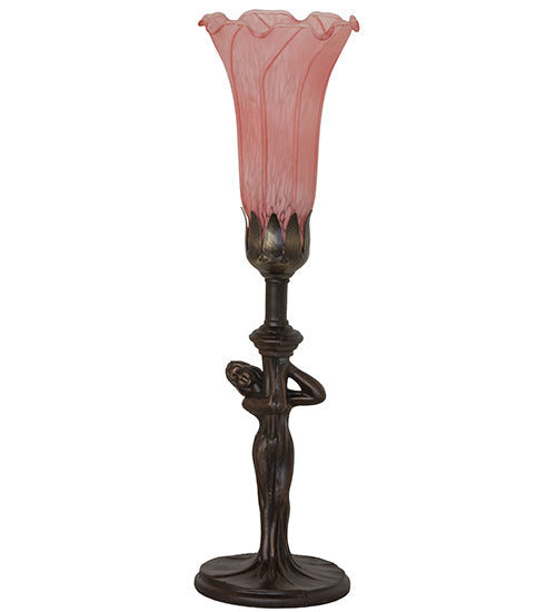 Meyda Lighting Tiffany Pond Lily 15" Mahogany Bronze Nouveau Lady Accent Table Lamp With Pink Shade Glass