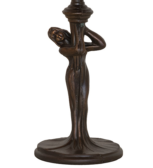 Meyda Lighting Tiffany Pond Lily 15" Mahogany Bronze Nouveau Lady Accent Table Lamp With Pink Shade Glass