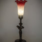 Meyda Lighting Tiffany Pond Lily 15" Mahogany Bronze Nouveau Lady Accent Table Lamp With Red & Green Shade Glass