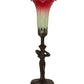 Meyda Lighting Tiffany Pond Lily 15" Mahogany Bronze Nouveau Lady Accent Table Lamp With Red & Green Shade Glass