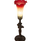 Meyda Lighting Tiffany Pond Lily 15" Mahogany Bronze Nouveau Lady Accent Table Lamp With Red & Green Shade Glass