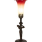 Meyda Lighting Tiffany Pond Lily 15" Mahogany Bronze Nouveau Lady Accent Table Lamp With Red & Green Shade Glass