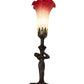 Meyda Lighting Tiffany Pond Lily 15" Mahogany Bronze Nouveau Lady Accent Table Lamp With Red & Green Shade Glass
