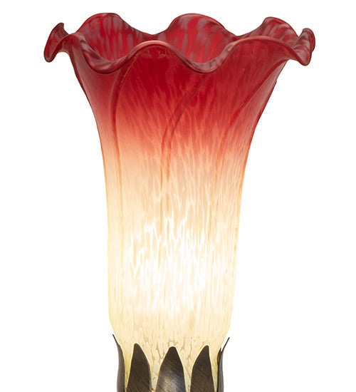 Meyda Lighting Tiffany Pond Lily 15" Mahogany Bronze Nouveau Lady Accent Table Lamp With Red & Green Shade Glass