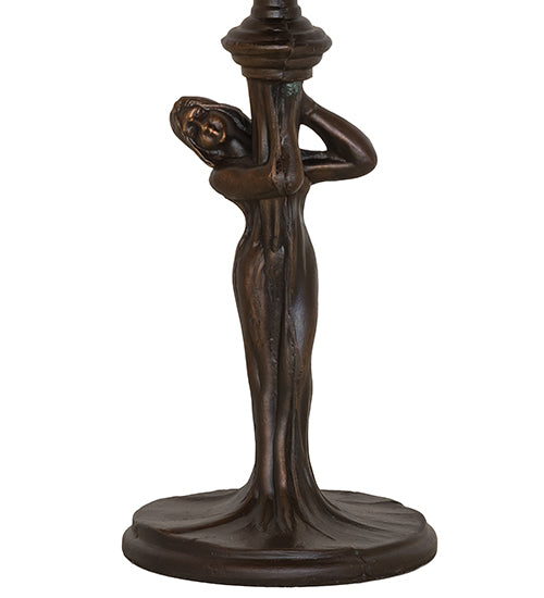 Meyda Lighting Tiffany Pond Lily 15" Mahogany Bronze Nouveau Lady Accent Table Lamp With Red & Green Shade Glass