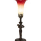 Meyda Lighting Tiffany Pond Lily 15" Mahogany Bronze Nouveau Lady Accent Table Lamp With Red & Green Shade Glass