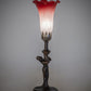 Meyda Lighting Tiffany Pond Lily 15" Mahogany Bronze Nouveau Lady Accent Table Lamp With Red & White Shade Glass