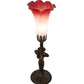 Meyda Lighting Tiffany Pond Lily 15" Mahogany Bronze Nouveau Lady Accent Table Lamp With Red & White Shade Glass