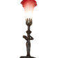 Meyda Lighting Tiffany Pond Lily 15" Mahogany Bronze Nouveau Lady Accent Table Lamp With Red & White Shade Glass