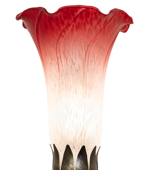 Meyda Lighting Tiffany Pond Lily 15" Mahogany Bronze Nouveau Lady Accent Table Lamp With Red & White Shade Glass