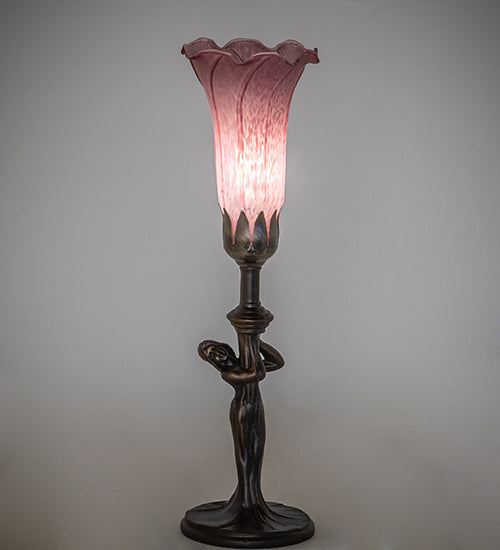 Meyda Lighting Tiffany Pond Lily 15" Mahogany Bronze Nouveau Lady Accent Table Lamp With Violet Shade Glass