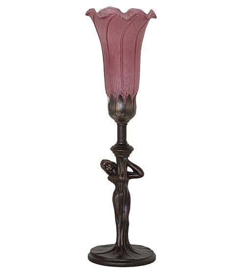 Meyda Lighting Tiffany Pond Lily 15" Mahogany Bronze Nouveau Lady Accent Table Lamp With Violet Shade Glass