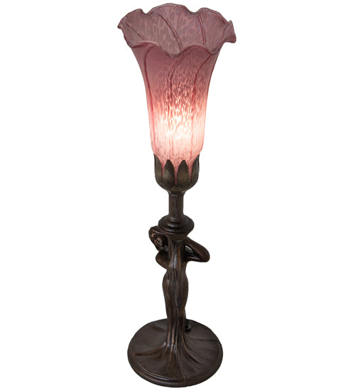 Meyda Lighting Tiffany Pond Lily 15" Mahogany Bronze Nouveau Lady Accent Table Lamp With Violet Shade Glass
