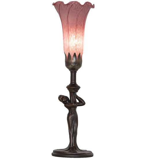Meyda Lighting Tiffany Pond Lily 15" Mahogany Bronze Nouveau Lady Accent Table Lamp With Violet Shade Glass