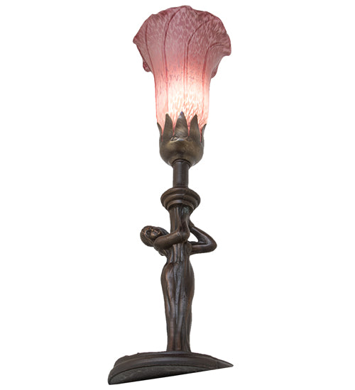 Meyda Lighting Tiffany Pond Lily 15" Mahogany Bronze Nouveau Lady Accent Table Lamp With Violet Shade Glass