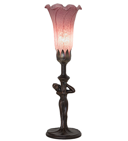 Meyda Lighting Tiffany Pond Lily 15" Mahogany Bronze Nouveau Lady Accent Table Lamp With Violet Shade Glass