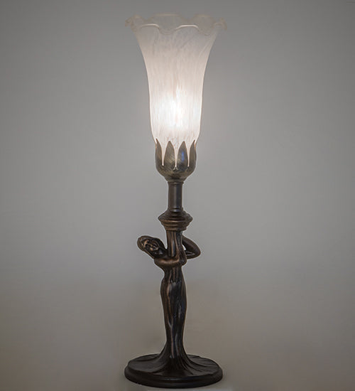 Meyda Lighting Tiffany Pond Lily 15" Mahogany Bronze Nouveau Lady Accent Table Lamp With White Shade Glass