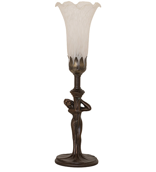 Meyda Lighting Tiffany Pond Lily 15" Mahogany Bronze Nouveau Lady Accent Table Lamp With White Shade Glass