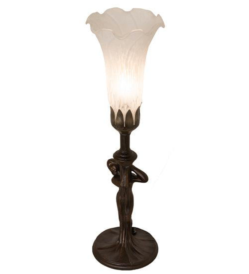 Meyda Lighting Tiffany Pond Lily 15" Mahogany Bronze Nouveau Lady Accent Table Lamp With White Shade Glass