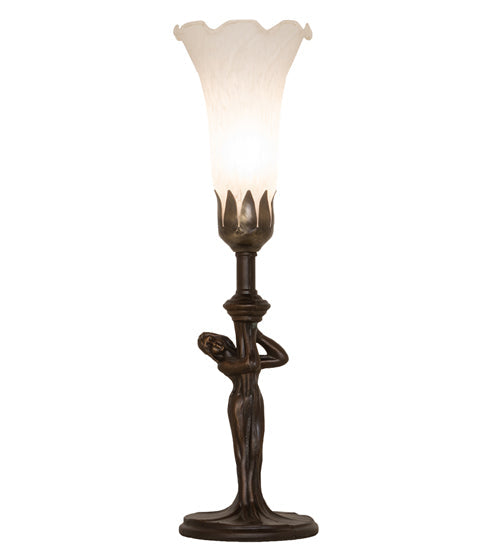 Meyda Lighting Tiffany Pond Lily 15" Mahogany Bronze Nouveau Lady Accent Table Lamp With White Shade Glass