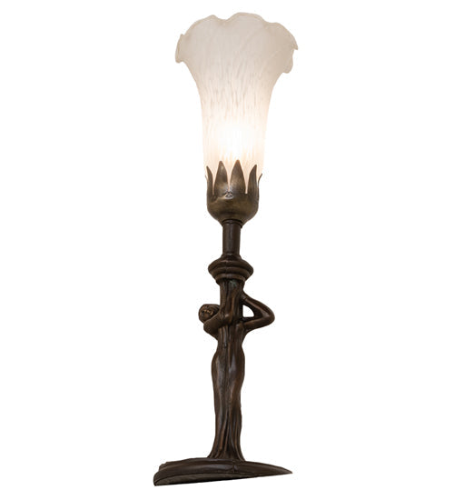 Meyda Lighting Tiffany Pond Lily 15" Mahogany Bronze Nouveau Lady Accent Table Lamp With White Shade Glass