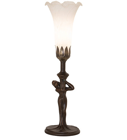 Meyda Lighting Tiffany Pond Lily 15" Mahogany Bronze Nouveau Lady Accent Table Lamp With White Shade Glass