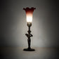 Meyda Lighting Tiffany Pond Lily 15" Mahogany Bronze Nouveau Lady Mini Table Lamp With Pink & White Shade Glass