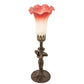 Meyda Lighting Tiffany Pond Lily 15" Mahogany Bronze Nouveau Lady Mini Table Lamp With Pink & White Shade Glass