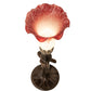 Meyda Lighting Tiffany Pond Lily 15" Mahogany Bronze Nouveau Lady Mini Table Lamp With Pink & White Shade Glass