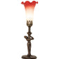 Meyda Lighting Tiffany Pond Lily 15" Mahogany Bronze Nouveau Lady Mini Table Lamp With Pink & White Shade Glass