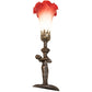 Meyda Lighting Tiffany Pond Lily 15" Mahogany Bronze Nouveau Lady Mini Table Lamp With Pink & White Shade Glass