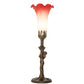 Meyda Lighting Tiffany Pond Lily 15" Mahogany Bronze Nouveau Lady Mini Table Lamp With Pink & White Shade Glass