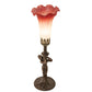 Meyda Lighting Tiffany Pond Lily 15" Mahogany Bronze Nouveau Lady Mini Table Lamp With Pink & White Shade Glass