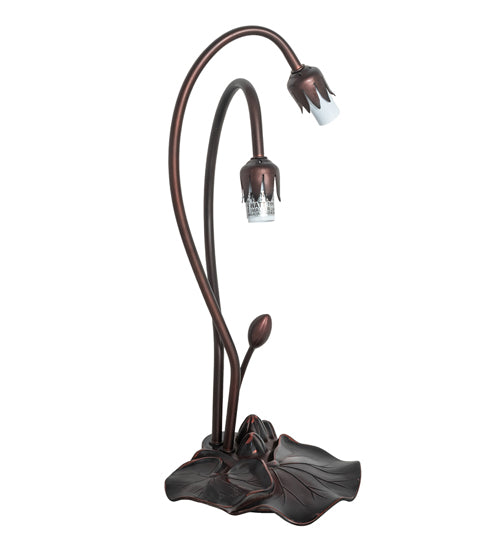 Meyda Lighting Tiffany Pond Lily 16" 2-Light Mahogany Bronze Accent Table Lamp With Green Shade Glass