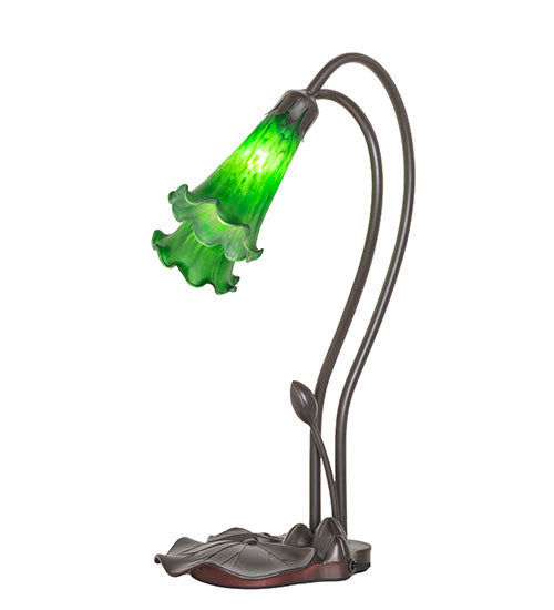 Meyda Lighting Tiffany Pond Lily 16" 2-Light Mahogany Bronze Accent Table Lamp With Green Shade Glass