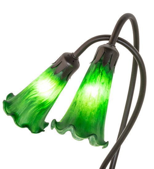 Meyda Lighting Tiffany Pond Lily 16" 2-Light Mahogany Bronze Accent Table Lamp With Green Shade Glass