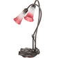 Meyda Lighting Tiffany Pond Lily 16" 2-Light Mahogany Bronze Accent Table Lamp With Pink & White Frosted Shade Glass