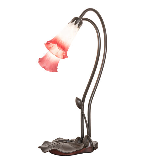 Meyda Lighting Tiffany Pond Lily 16" 2-Light Mahogany Bronze Accent Table Lamp With Pink & White Frosted Shade Glass